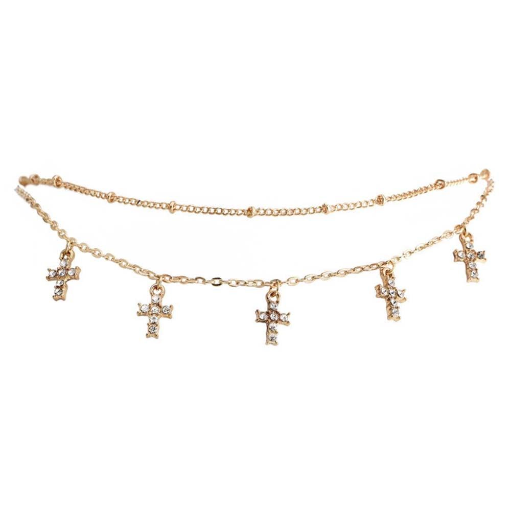 Buy Ferosh Ailsa Rhinestone-Cross Layered Golden Neckpiece - Purplle