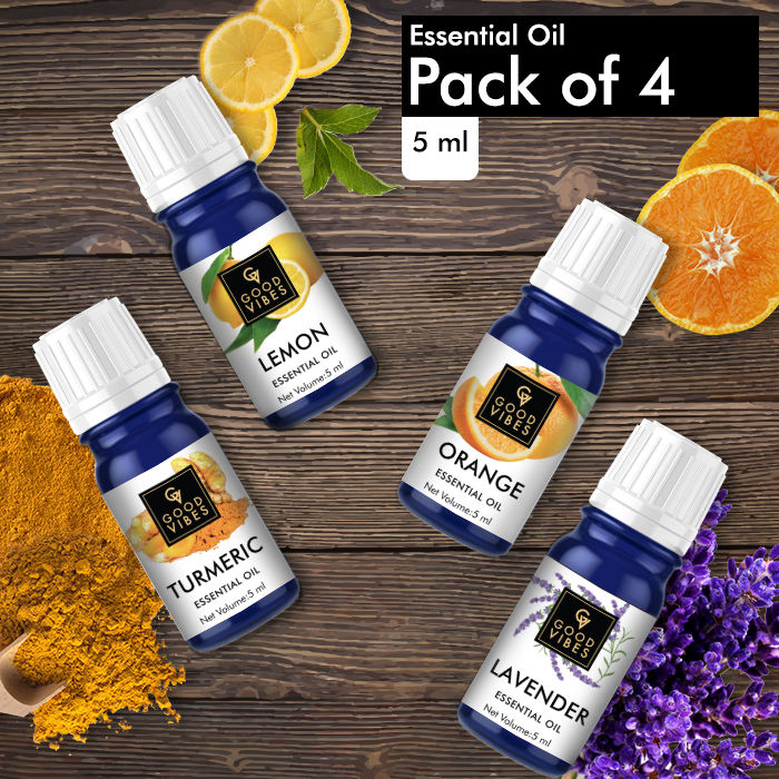 Buy Good Vibe Brightening Essential Oils (Lemon, Turmeric, Orange, Lavender) - Pack of 4 (5 ml x 4) - Purplle