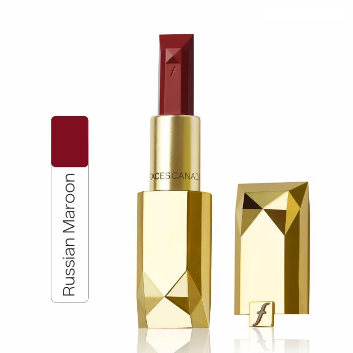 Buy Faces Canada Belle De Luxe Lipstick | Luxurious Color | Flawless Plush Lips | Enriched with Rose extracts | High Precision Jewel Cut Design | Shade - Russian Maroon 3.8g - Purplle