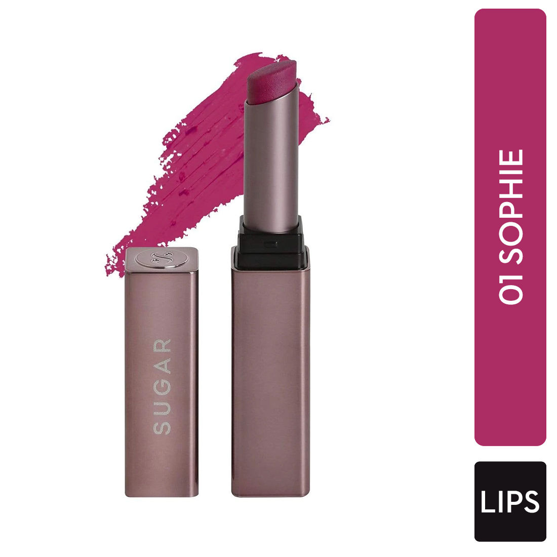 Buy SUGAR Cosmetics - Mettle - Satin Lipstick - 01 Sophie (Bright Fuchsia Pink) - 2.2 gms - Waterproof, Longlasting Lipstick for a Silky and Creamy Finish, Lasts Up to 8 hours - Purplle