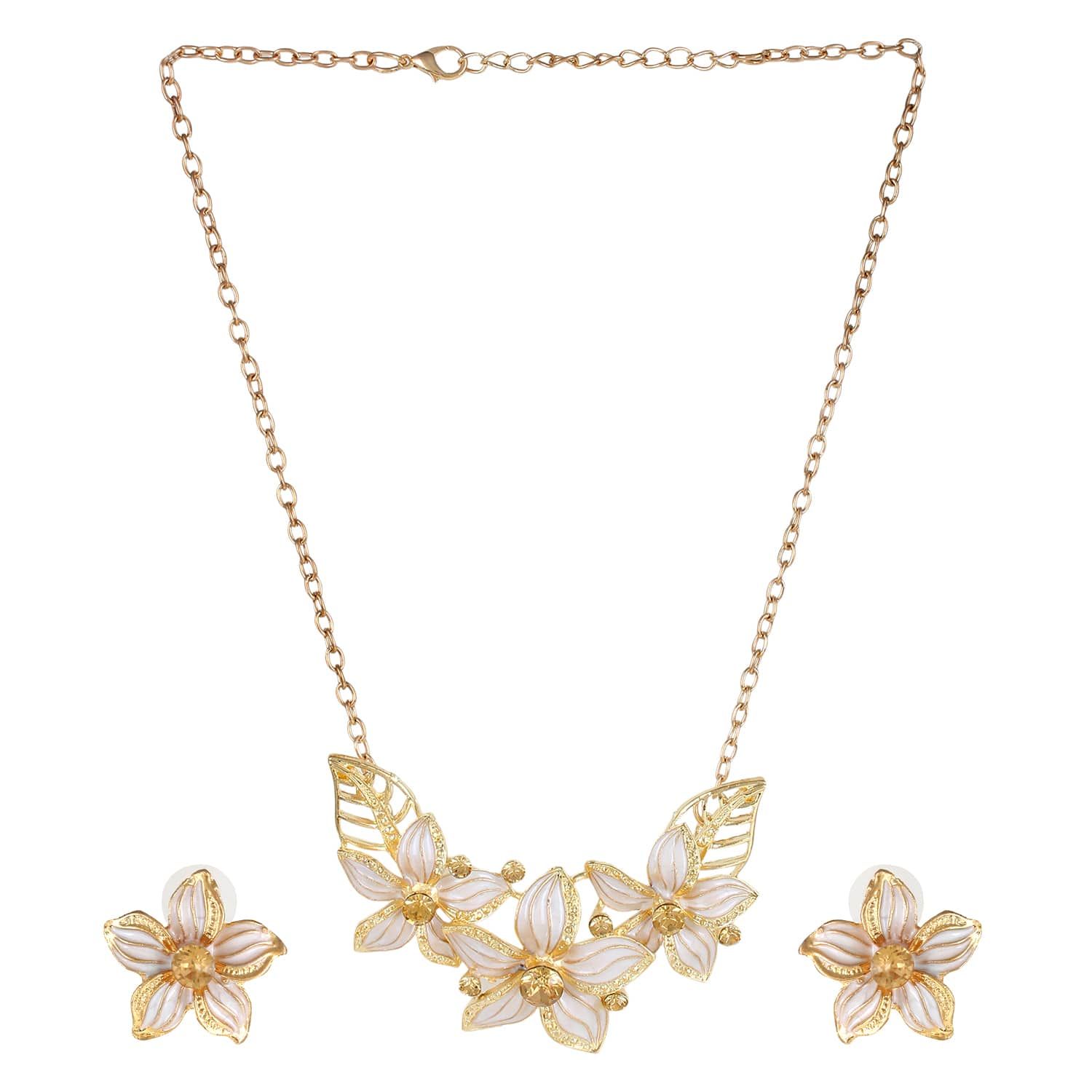 Buy Femnmas White Flower Necklace Set - Purplle