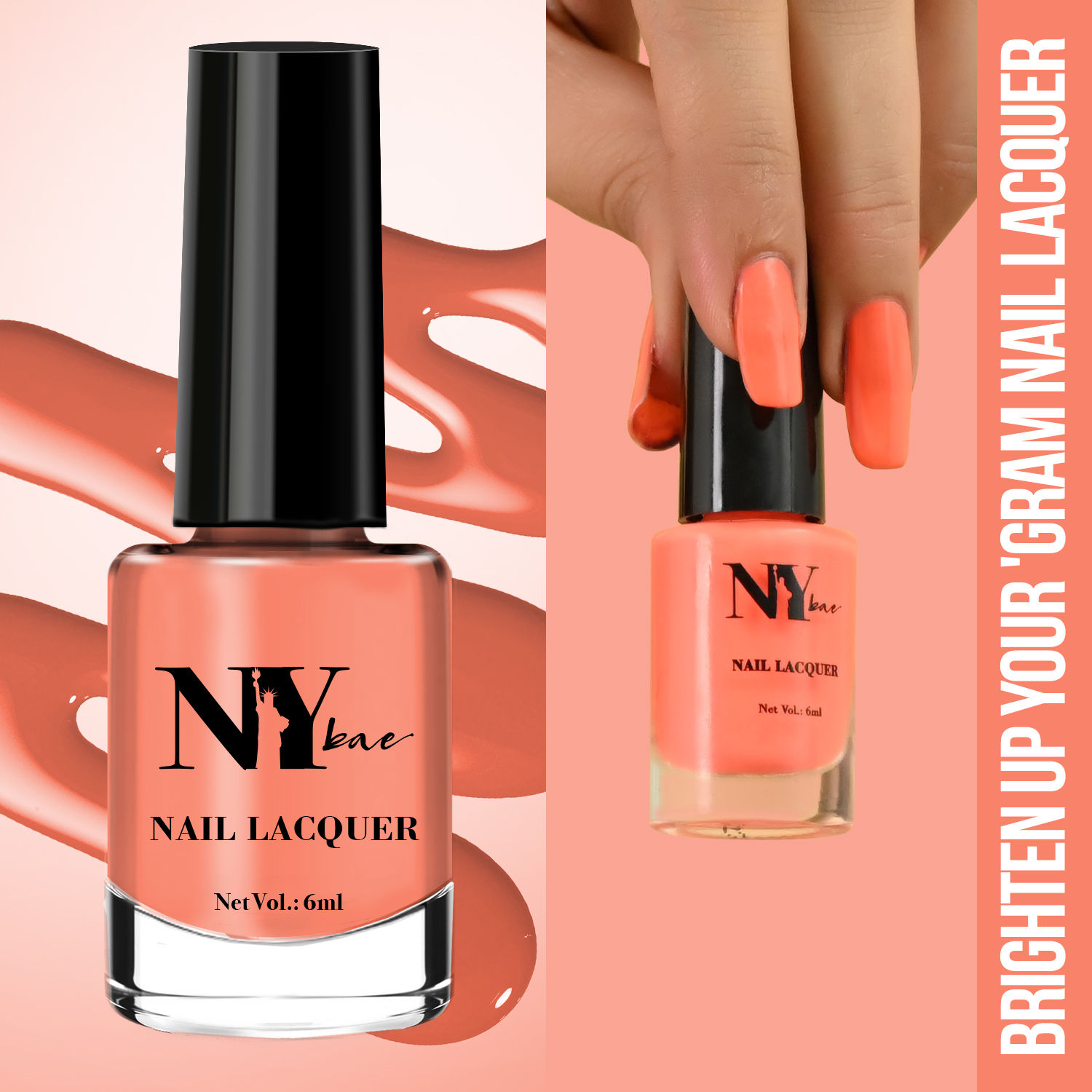 Buy NY Bae Brighten Up Your 'Gram Nail Lacquer - Neon Coral 8 (6 ml) | Coral | Glossy Finish | Rich Pigment | Chip-proof | Long lasting | Cruelty Free - Purplle