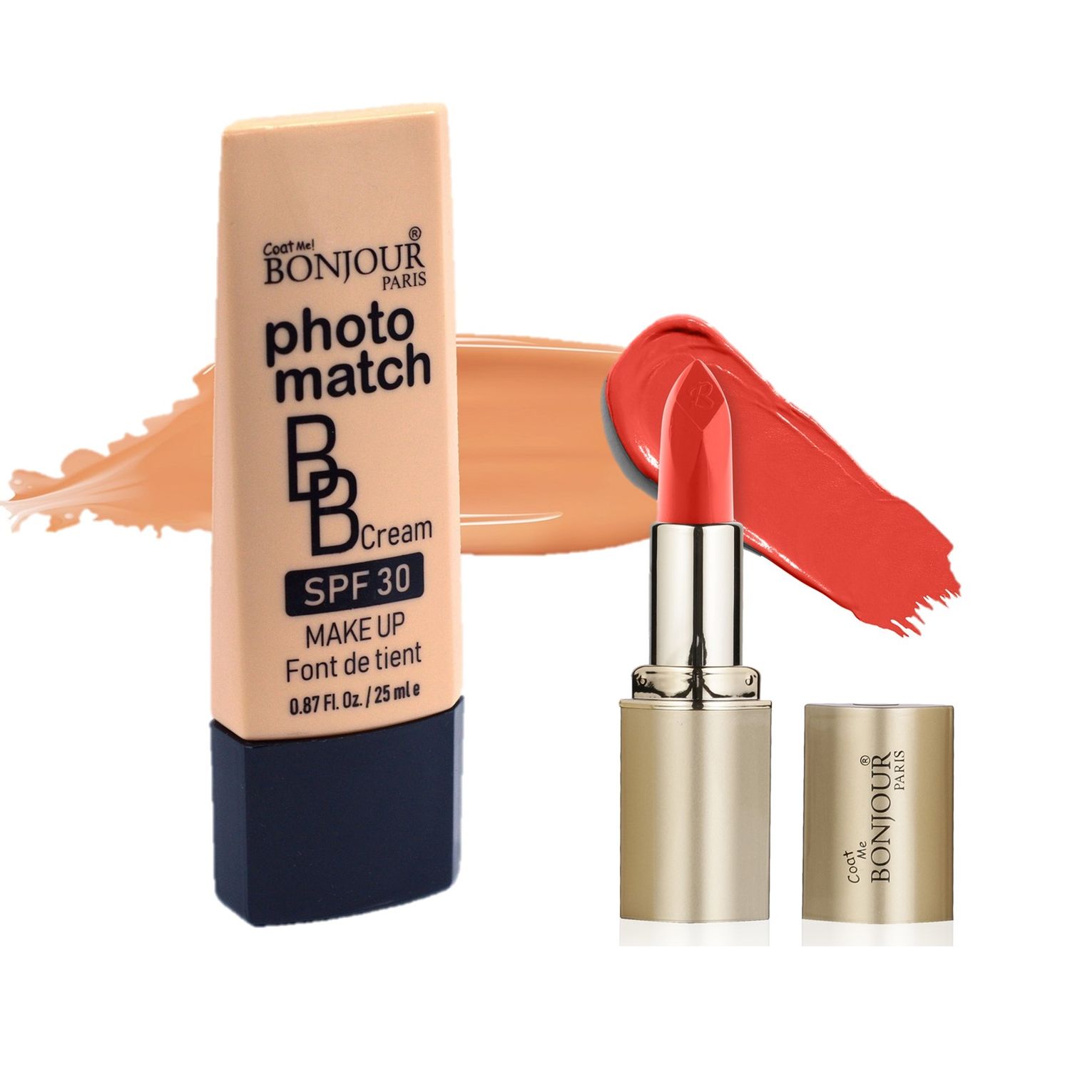 Buy Bonjour Paris Photo Match BB Cream (Classic Ivory) + Creme Lipstick (Coral Red) - Combo Offer _ BCB01-03-LSB02-61 - Purplle