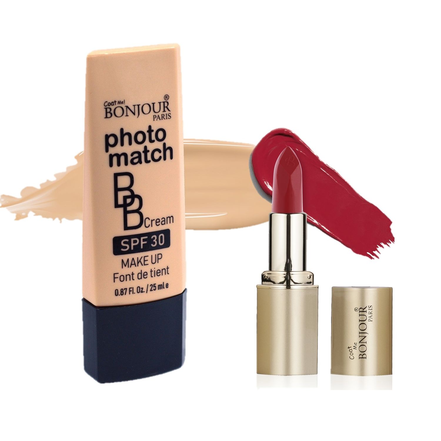Buy Bonjour Paris Photo Match BB Cream (Natural Fair) + Creme Lipstick (Intense Red) - Combo Offer _ BCB01-01-LSB02-25 - Purplle