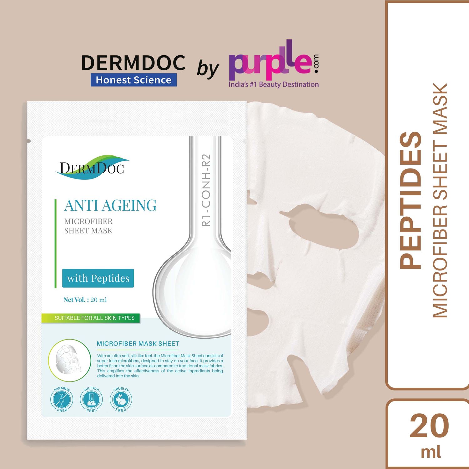 Buy DermDoc by Purplle Peptides Sheet Mask (20ml) | For All Skin Types | Soft & Smooth Skin, Firms Skin, Stimulates Skin, Moisturize | Parabem Free, Sulfate Free, Cruelty Free - Purplle