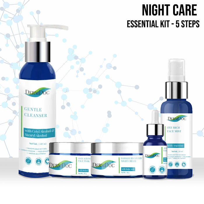 Buy DermDoc Night Care Essential Kit - 5 Steps (Cleanser + Face Mask + Face Mist + Serum + Night Cream) - Purplle