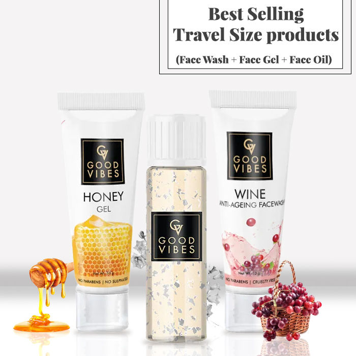 Buy Best Selling Travel Size products (Argan Facial Oil + Anti-Ageing Wine Face Wash + Honey Face Gel) - Purplle