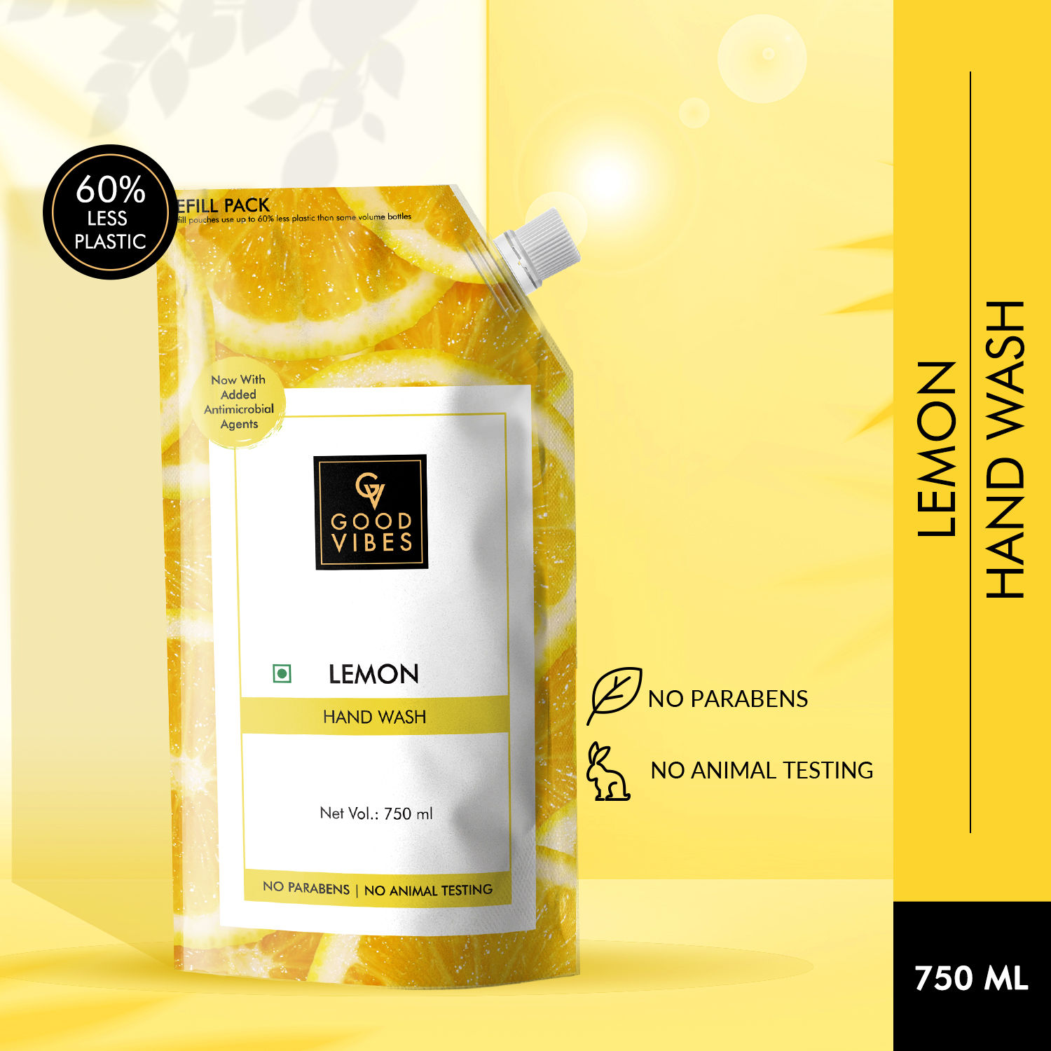 Buy Good Vibes Lemon Hand Wash Refill Pack - 750 ml - Purplle