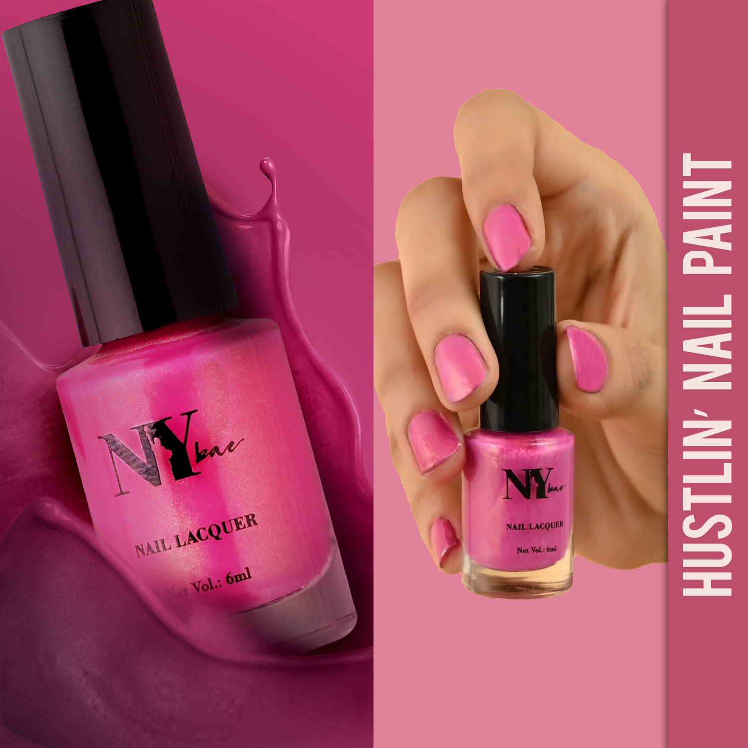 Buy NY Bae Hustlin' Nail Lacquer - Rise & Grind 3 (6 ml) | Dark Pink | Glossy Finish | Highly Pigmented | Rich Shine | Chip Resistant | Long lasting | Quick Drying | Streak-free Application | Cruelty Free - Purplle