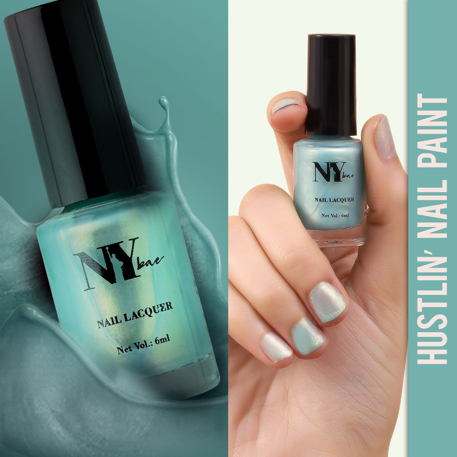 Buy NY Bae Hustlin' Nail Lacquer - Aquaholic Glow 5 (6 ml) | Blue | Glossy Finish | Highly Pigmented | Rich Shine | Chip Resistant | Long lasting | Quick Drying | Streak-free Application | Cruelty Free - Purplle