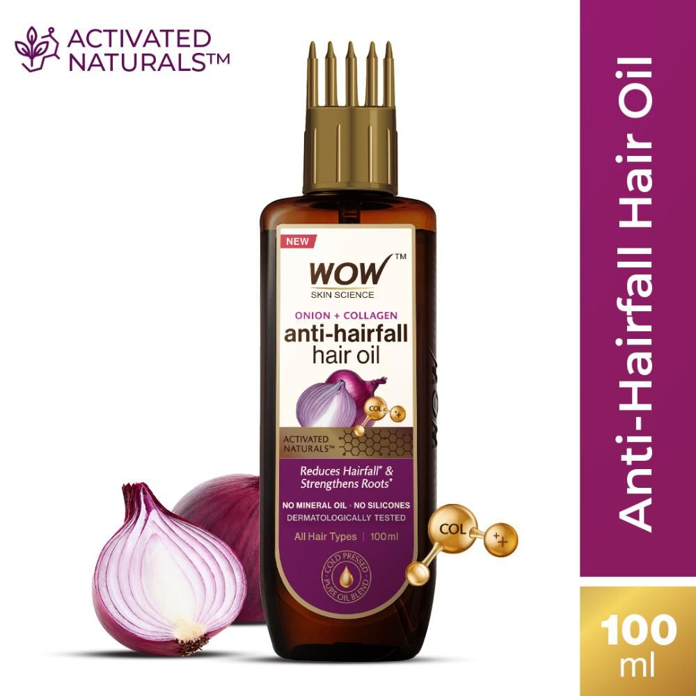 Buy WOW Skin Science Onion & Collagen Anti-Hairfall Hair Oil | Nourishes Scalp & Stimulates Roots | Reduces Hairfall | Reduces Breakage | Repairs Damaged Hair | Minimizes Split Ends | Boosts Hair Thickness- 100 ml - Purplle