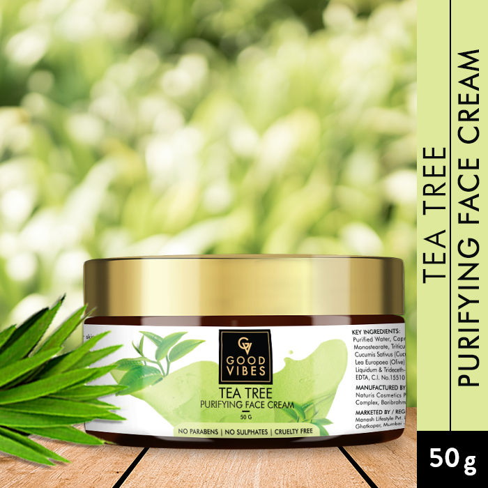Buy Good Vibes Tea Tree Purifying Face Cream | Lightening, Hydrating, Anti-Acne | No Parabens, No Sulphates, No Mineral Oil, No Animal Testing (50 g) - Purplle