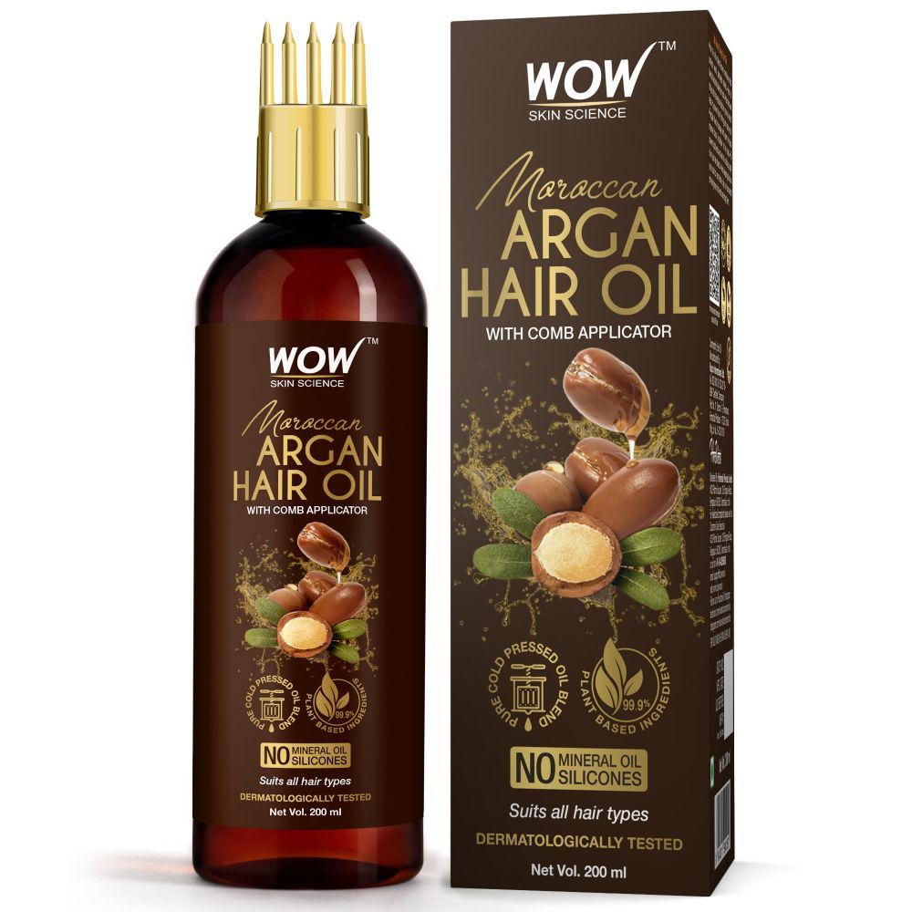 Buy WOW Skin Science Moroccan Argan Hair Oil - WITH COMB APPLICATOR - Cold Pressed (200 ml) - Purplle