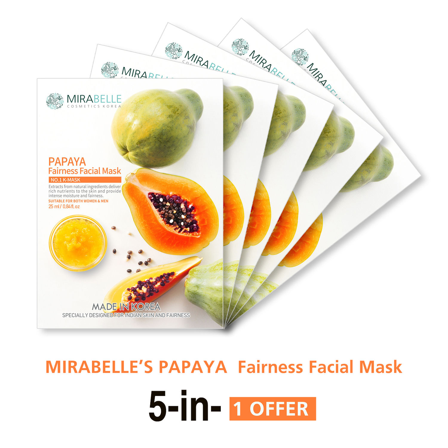 Buy Mirabelle Korea Papaya Fairness Facial Mask (A Pack Of 5) (25 ml) - Purplle