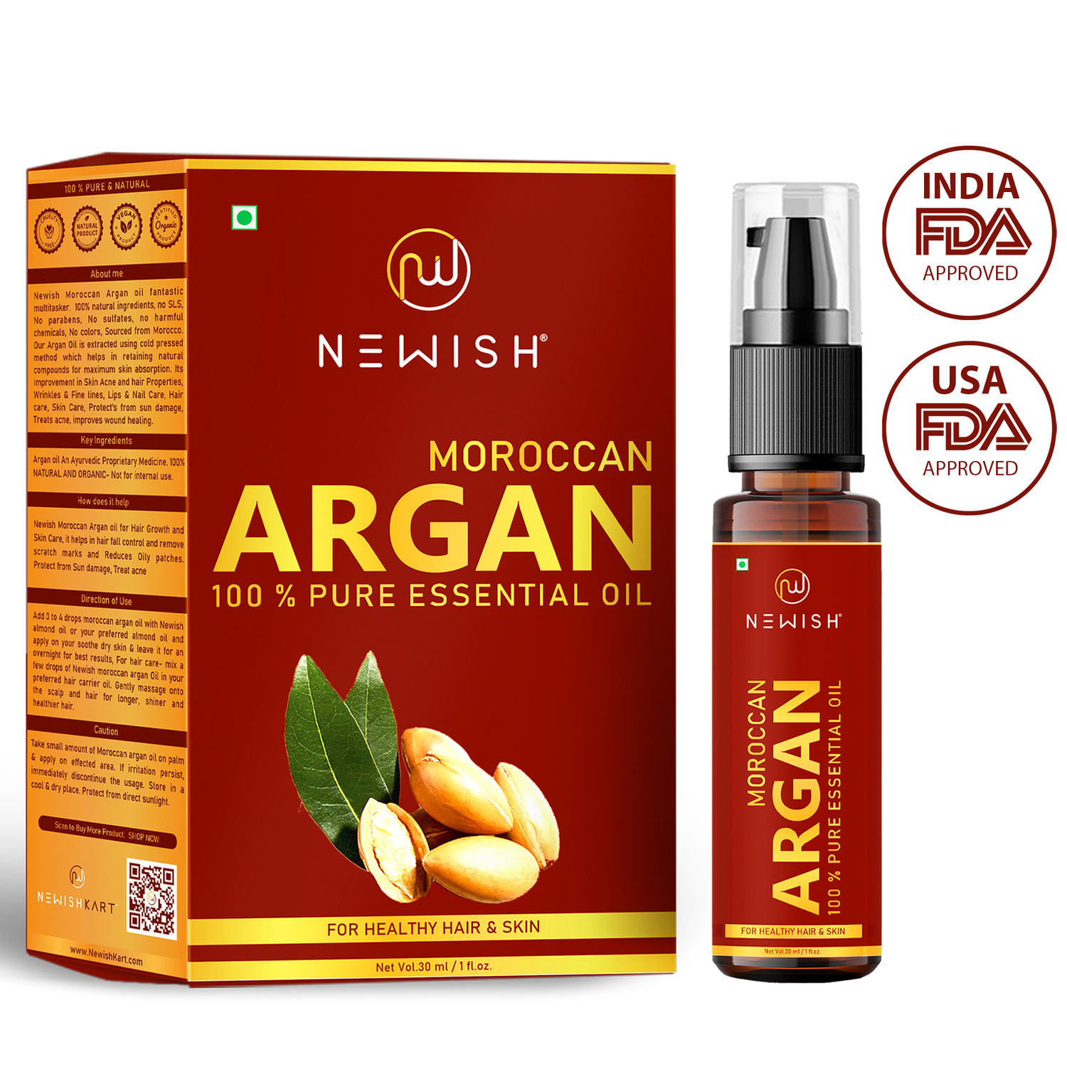 Buy Newish Moroccan Argan Oil for Hair and Face (30 ml) - Purplle