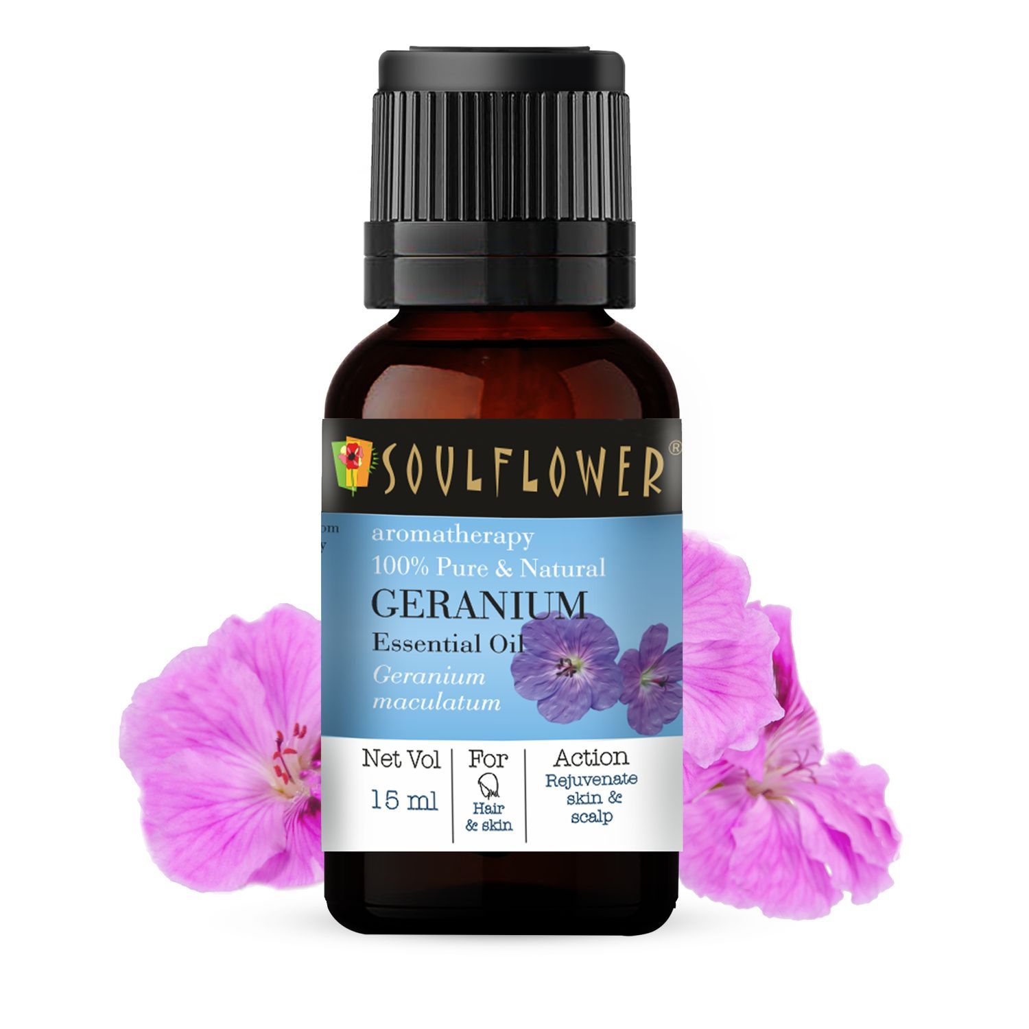 Buy Soulflower Geranium Essential Oil for Hair Nourishment, Smooth Skin, Home Diffuser, Aromatherapy - 100% Pure, Natural & Undiluted Premium Essential Oil, Ecocert Cosmos Organic Certified 15ml - Purplle