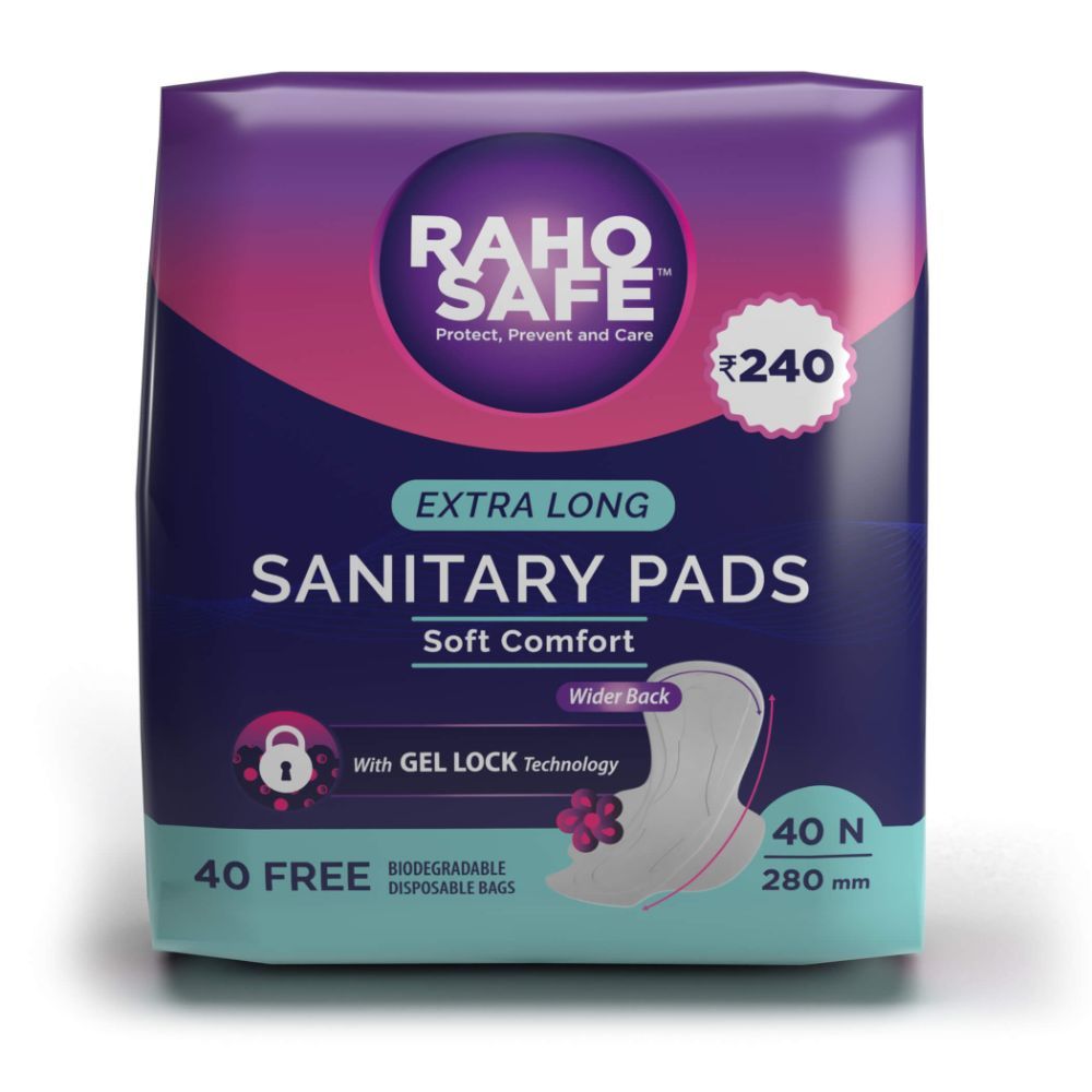 Buy Raho Safe Sanitary Pad Extra Long with Biodegradable Disposable Bags (40 Pads Count) - Purplle