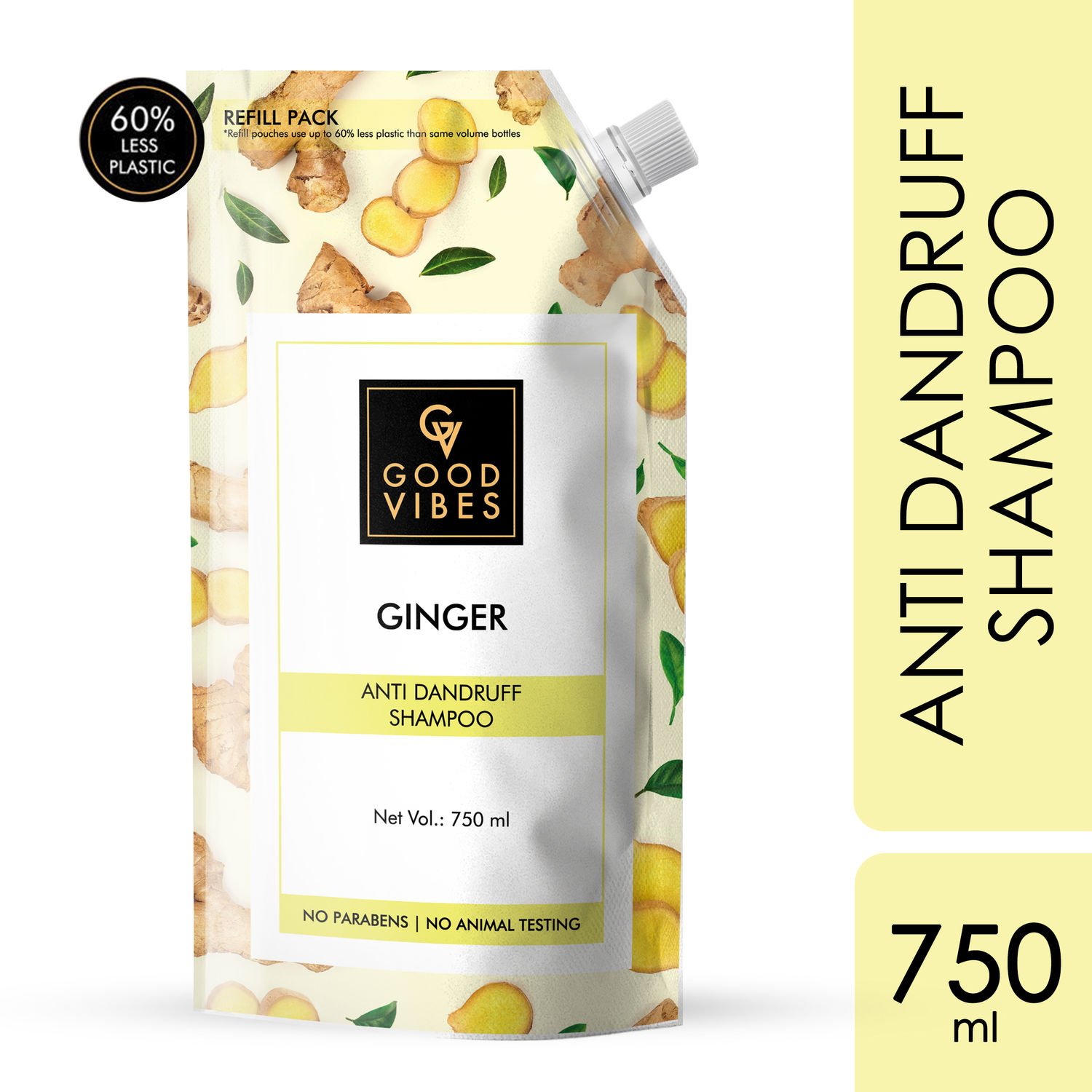 Buy Good Vibes Ginger Anti Dandruff Shampoo Refill Pack (750 ml) - Purplle