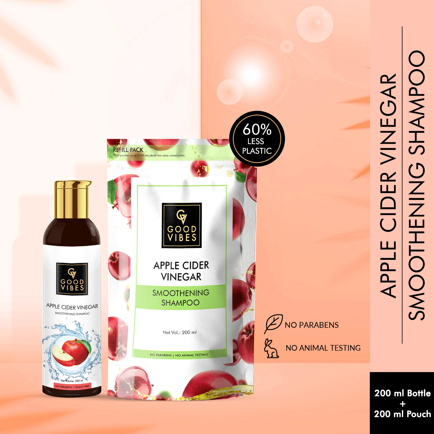 Buy Good Vibes Smoothing Shampoo Combo - Apple Cider Vinegar (200 ml Bottle + 200 ml Pouch) - Fliptop - Purplle