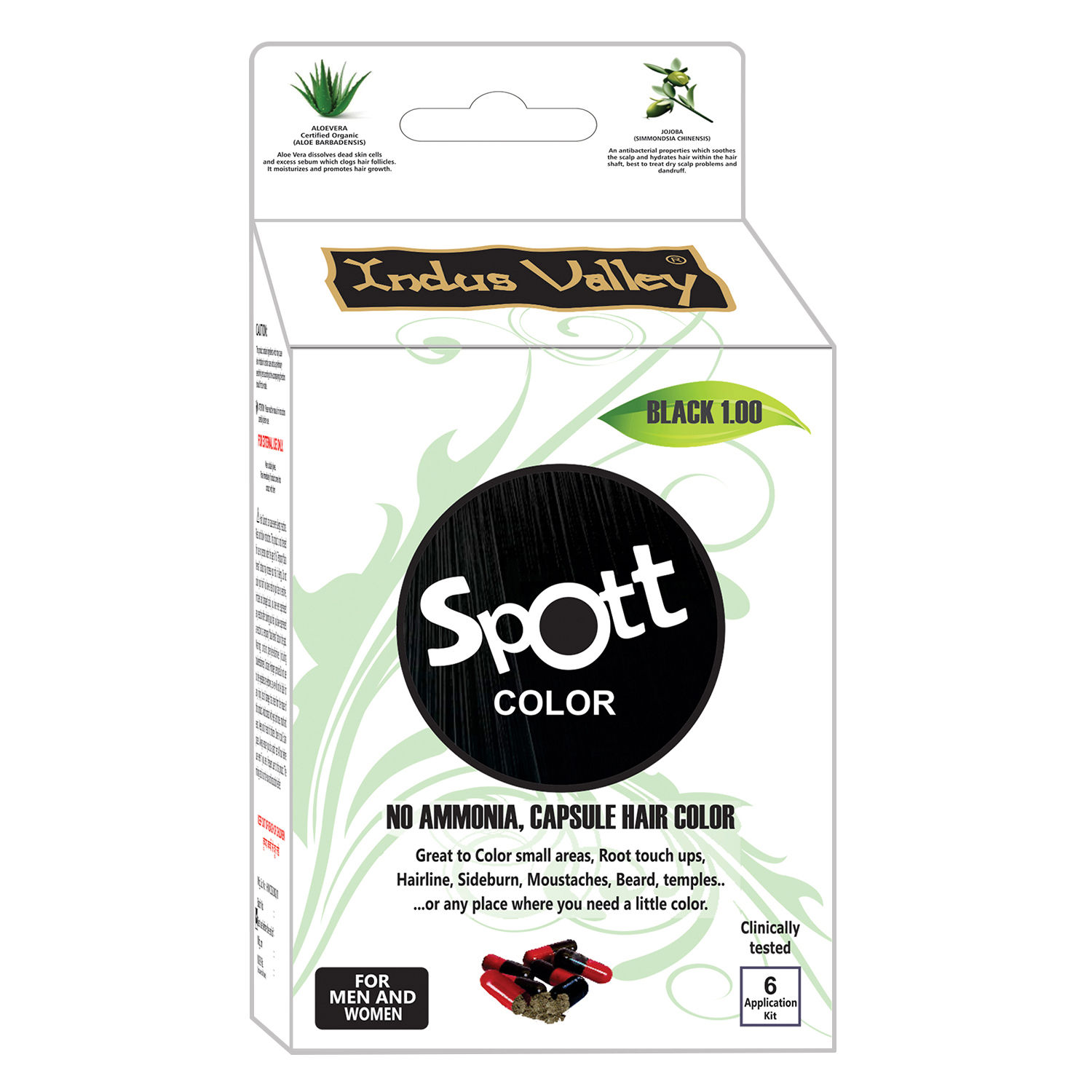 Buy Indus valley spott capsule hair color Black upto 6 application pack 1.5gm - Purplle