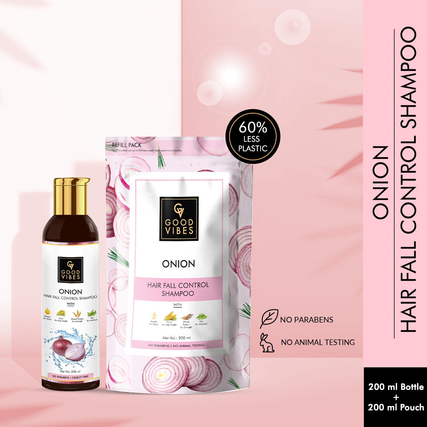 Buy Good Vibes Hair Fall Shampoo Combo - Onion  (200 ml Bottle + 200 ml Pouch) - Purplle