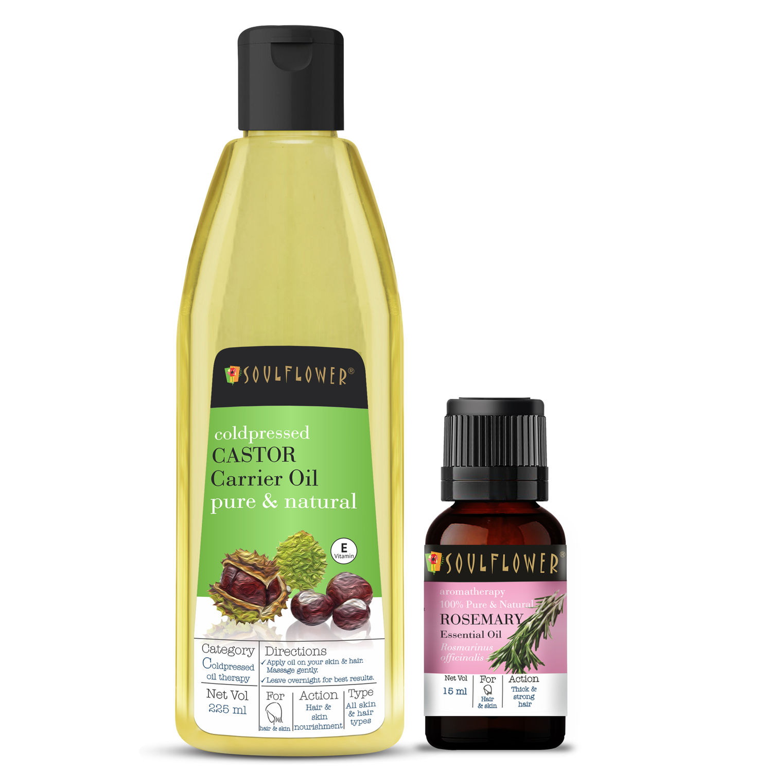 Buy Soulflower Coldpressed Castor Hair Oil (225ml) and Rosemary Essential Oil (15ml) Pack of 2 - Purplle