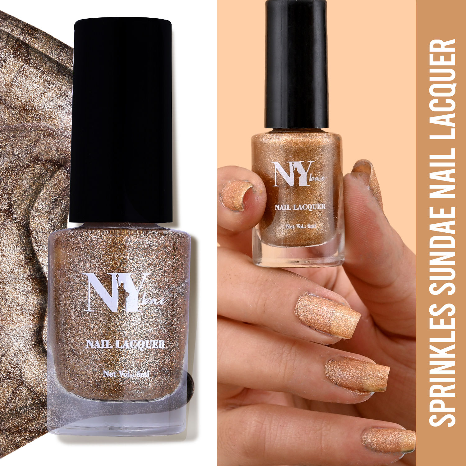 Buy NY Bae Sugar Effect Sprinkles Sundae Nail Lacquer - Gold Sprinkles Sundae 5 (6 ml) | Gold | Sugar Effect | Highly Pigmented | Chip Resistant | Non-Yellowing | Streak-free Application | Cruelty Free | Non-Toxic - Purplle