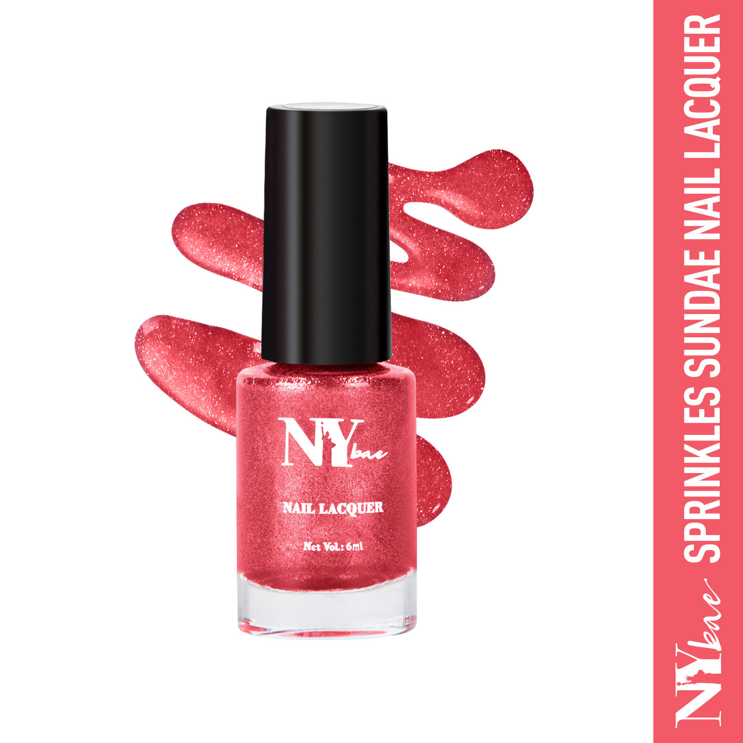 Buy NY Bae Sugar Effect Sprinkles Sundae Nail Lacquer - Cherry Sprinkles Sundae 17 (6 ml) | Red | Sugar Effect | Highly Pigmented | Chip Resistant | Non-Yellowing | Streak-free Application | Cruelty Free | Non-Toxic - Purplle