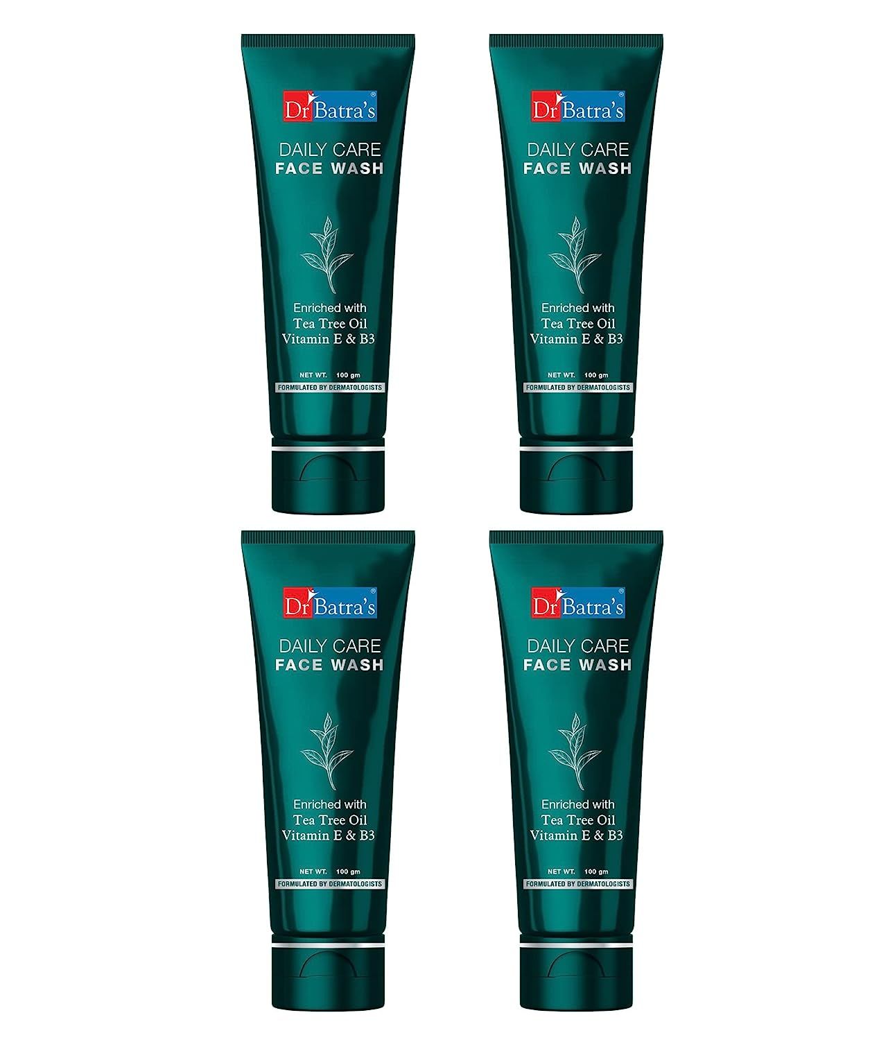 Buy Dr Batra’s Daily Care Face Wash. Eliminates Dirt. Moisturizes Skin. Protects Against Impurities. Contains Echinacea Extracts, Tea Tree Oil, Vitamin B3, Vitamin E. SLS, Paraben Free. For Men, Women. 100 g. (Pack of 4) - Purplle