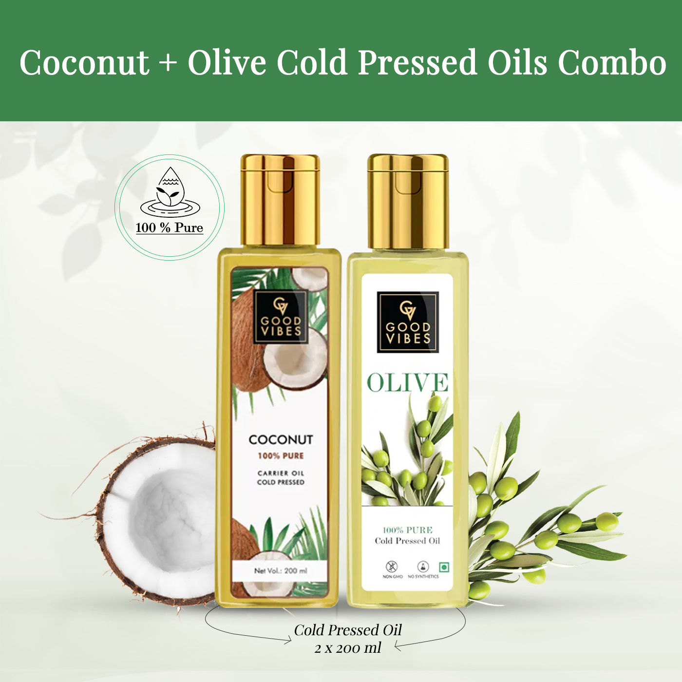 Buy Good Vibes 100% Pure Coconut Cold Pressed Carrier Oil 200 ml + Olive Cold Pressed Carrier Oil 200 ml Combo - Purplle