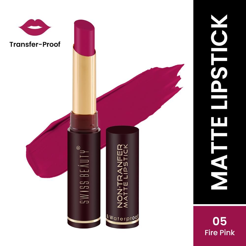 Buy Swiss Beauty Non-Transfer Matte Lipstick - 5 - Fire Pink - 2 gm - Purplle