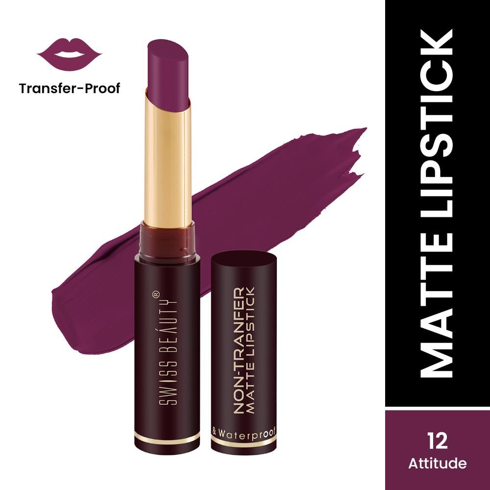 Buy Swiss Beauty Non-Transfer Matte Lipstick - 12 - Attitude - 2 gm - Purplle