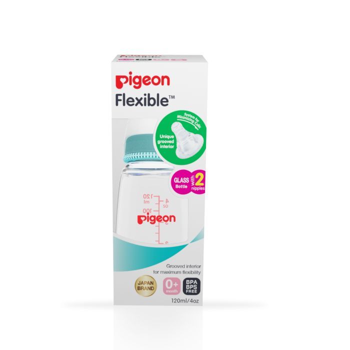 Buy Pigeon Glass Feeding Bottle (120 ml) Pale Blue With Add Nipple S - Purplle