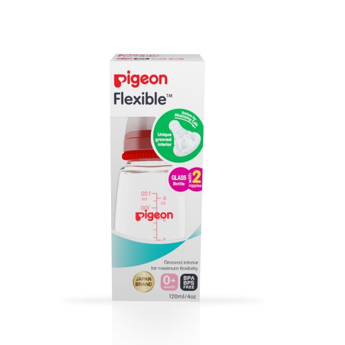 Buy Pigeon Glass Feeding Bottle (120 ml) Red With Add Nipple S - Purplle