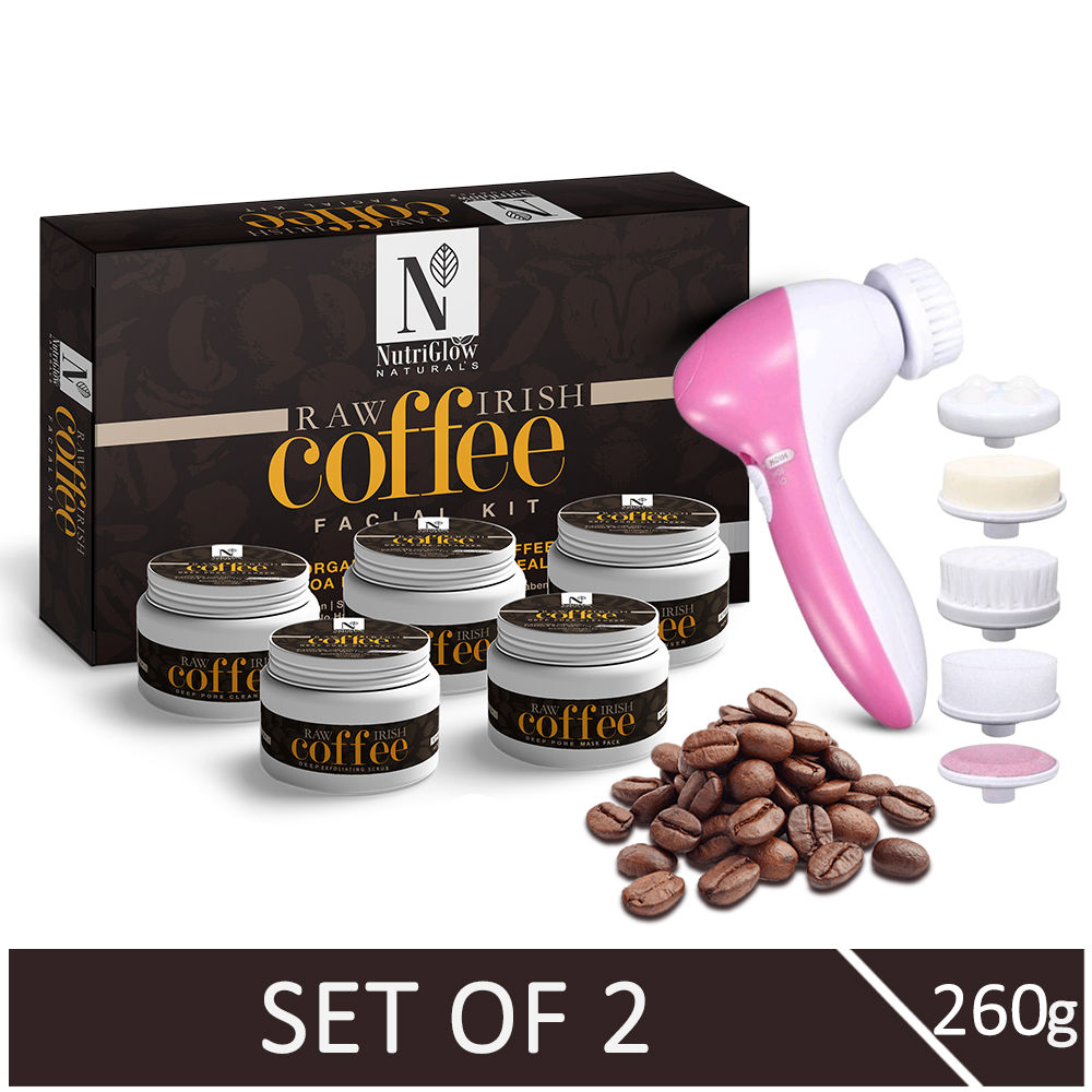 Buy NutriGlow NATURAL'S Raw Irish Coffee Facial Kit (260 gm) With Electric 5-in-1 Face Massager/ For Glowing Skin - Purplle