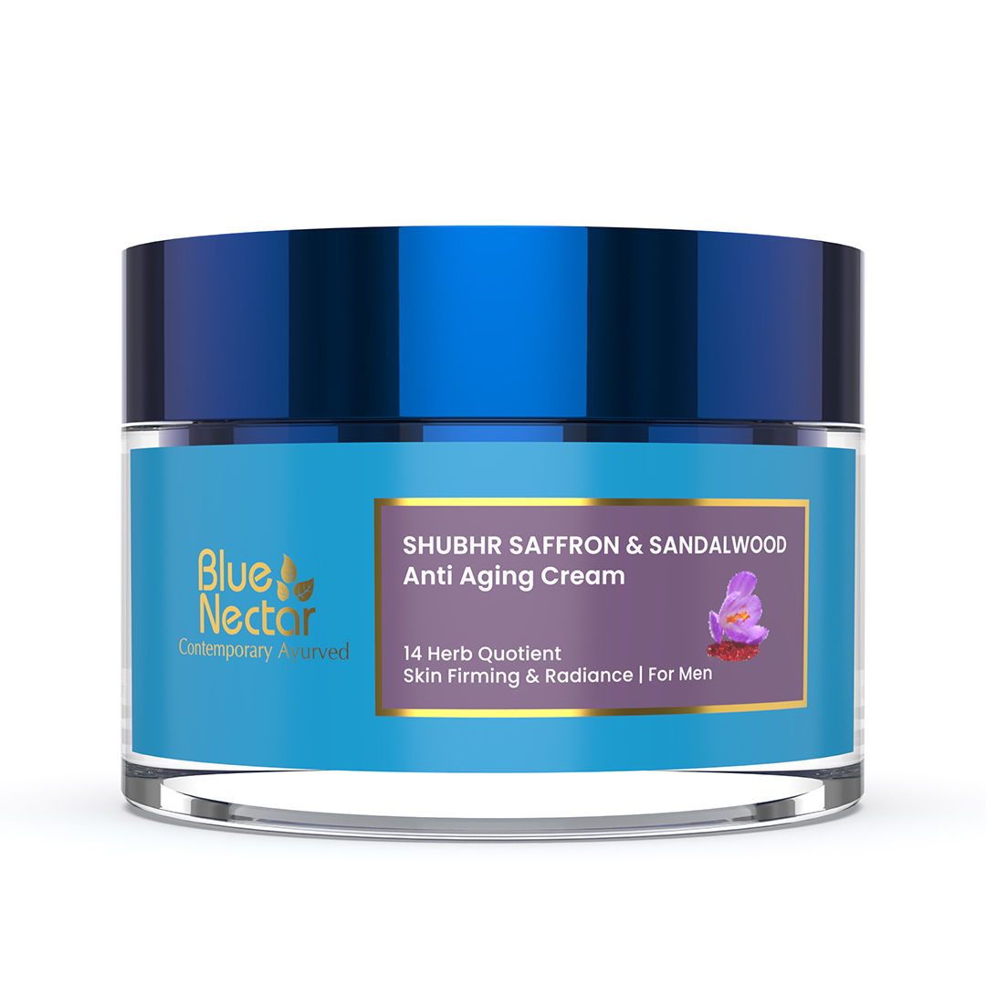 Buy Blue Nectar Anti Aging Day and Night Brightening Face Cream for Wrinkles with Pure Saffron Sandalwood. No Parabens, Mineral Oil (Men, 14 Herbs, 50 g) - Purplle