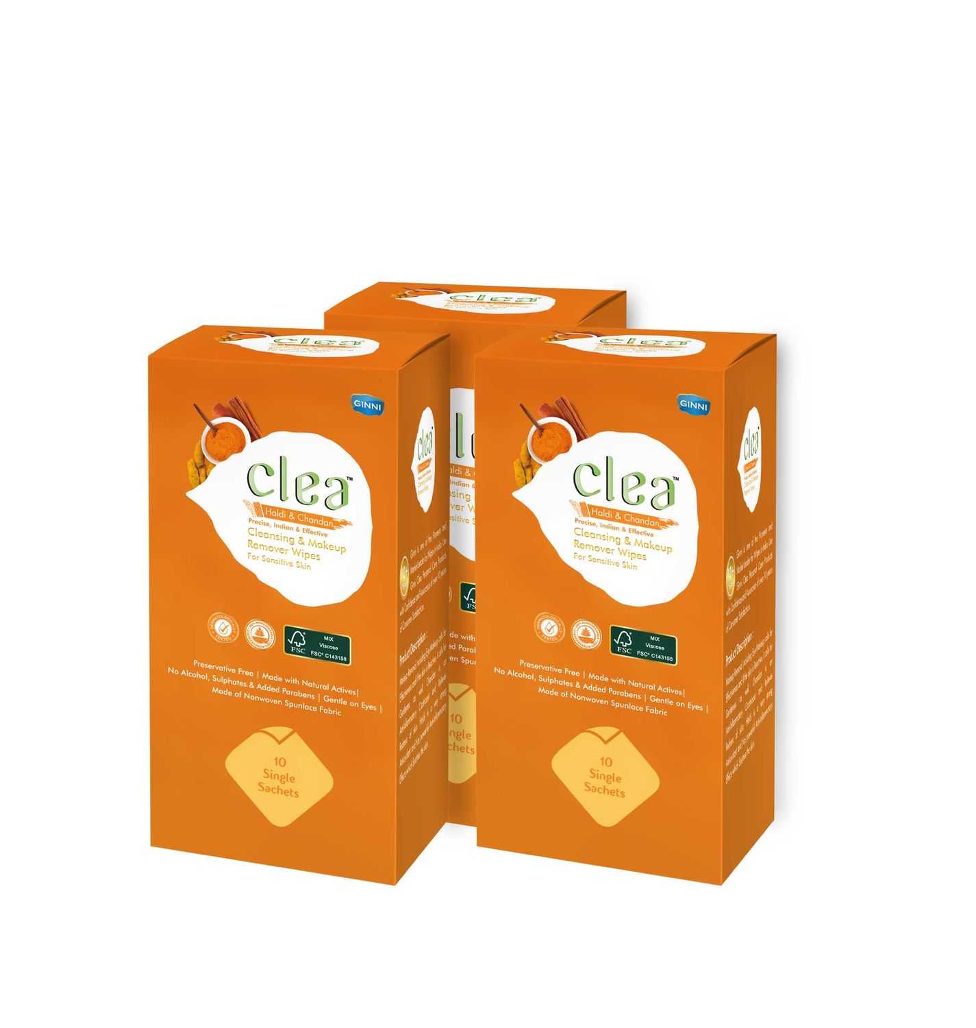 Buy Clea Cleansing & Makeup Remover Wipes Haldi & Chandan (10 Wipes per pack) Pack of 3 - Purplle