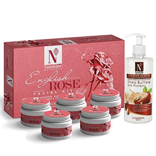 Buy NutriGlow NATURAL'S English Rose Facial Kit (260gm) With Shea Butter Body Lotion (500ml) For Radiant Glow - Purplle