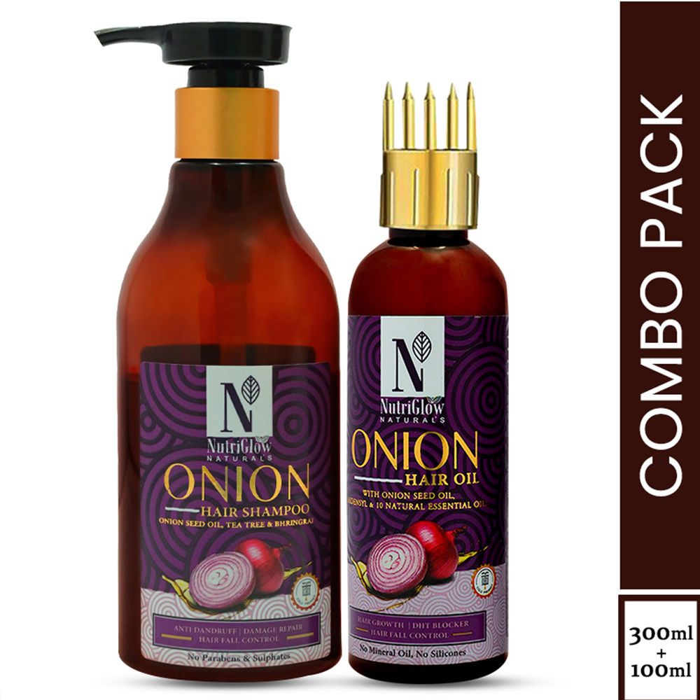 Buy NutriGlow NATURAL'S Combo of 2 Onion Hair Shampoo (300ml) & Hair Oil (100ml) For Anti Dandruff/ Damage Repair - Purplle