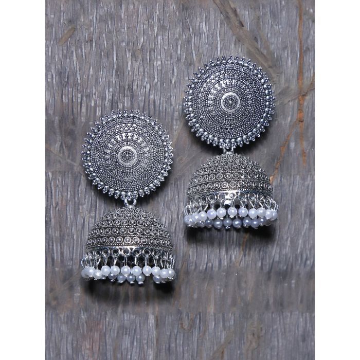 925 Oxidised Silver Earrings For Girls - Silver Palace