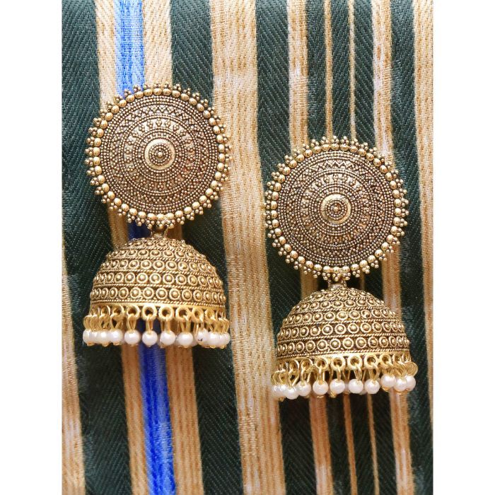 Exquisite Ethnic Pearl Embellished Multi-Face Lakshmi Temple Gold Plated Jhumka  Earrings | Sasitrends | Sasitrends