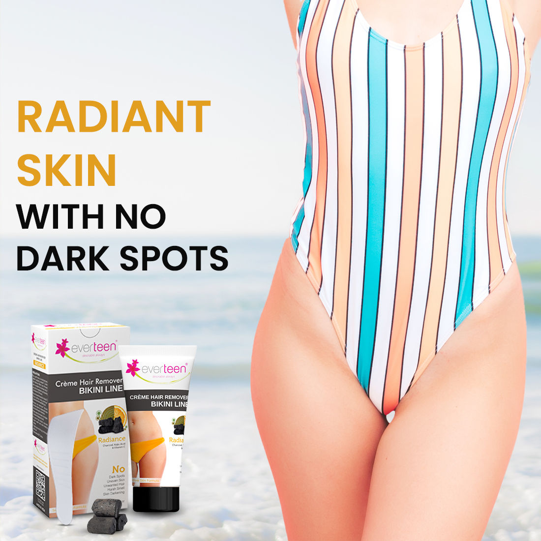 Buy everteen RADIANCE Hair Removal Cream with Charcoal, Kojic Acid and Vitamin C for Bikini Line & Underarms in Women and Girls | No Harsh Smell, Skin Darkening or Rashes | 1 Pack 50 g with Spatula and Coin Tissues - Purplle