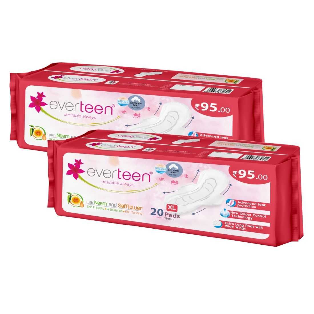 Buy Everteen everteen Period Care XXL Soft Sanitary Pads 320mm with Double  Flaps enriched with Neem and Safflower Online - 57% Off!