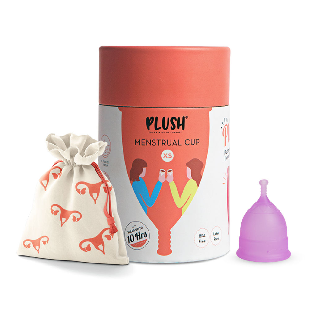 Buy Plush 100% Reusable Menstrual Cup with Cotton Carry Pouch | Size – Extra Small | Special Stem for Easy Removal - Purplle