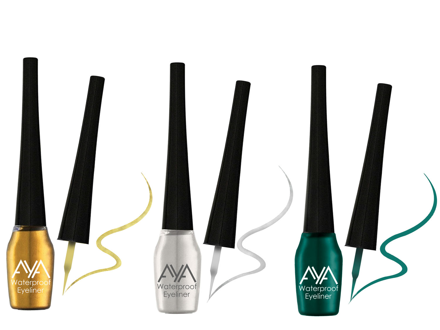 Buy AYA Waterproof Eyeliner, Set of 3 (Golden, Silver, Green) - Purplle