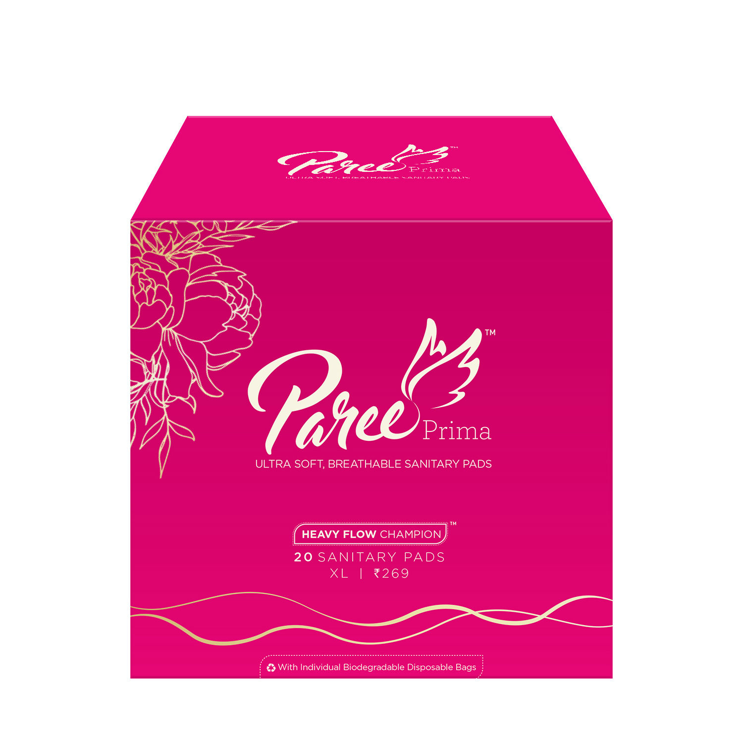 Buy Paree Prima Premium Ultra Soft Sanitary Pads for Women with Breathable Back Sheet And Super Soft Top Sheet for Heavy Flow, XL| Biodegradable Disposable Bags, 20 Pads - Purplle
