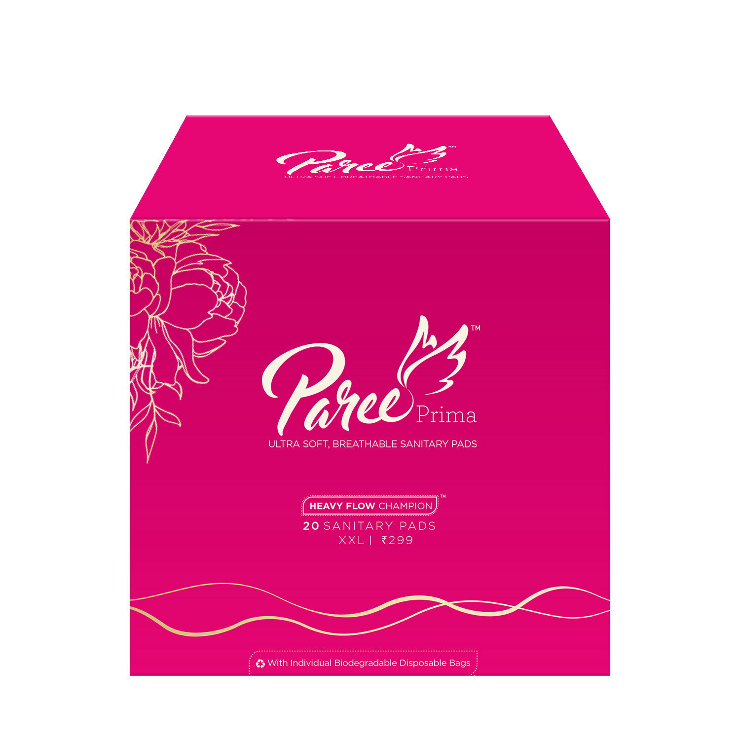 Buy Paree Prima Premium Ultra Soft Sanitary Pads for Women with Breathable Back Sheet And Super Soft Top Sheet for Heavy Flow, XXL| Biodegradable Disposable Bags, 20 Pads - Purplle
