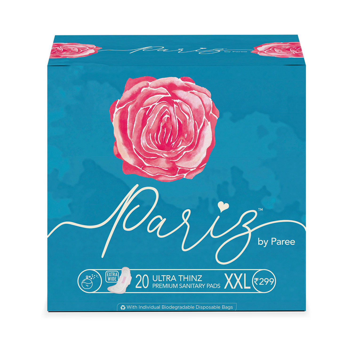 Buy Pariz By Paree Premium Ultra Thinz Cottony Super Soft Extra Wide Sanitary Pads for Women, XXL| Rash Free Comfort And Absorbs Quickly | Biodegradable Disposable Bags, 20 Pads - Purplle