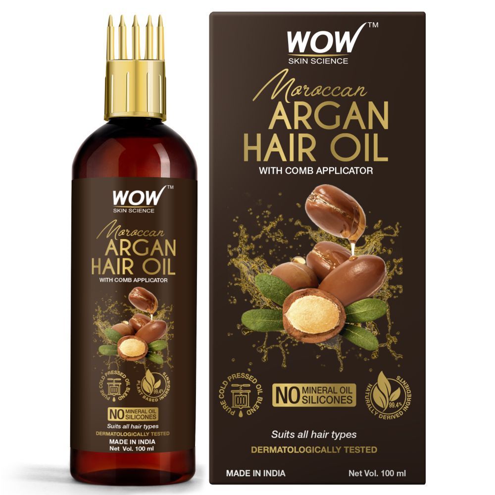 Buy WOW Skin Science Moroccan Argan Hair Oil - WITH COMB APPLICATOR - Cold Pressed (100 ml) - Purplle