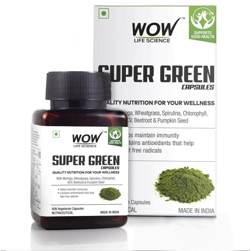 Buy WOW Life Science Super Green Capsules - 60 Veg Capsules - Purplle